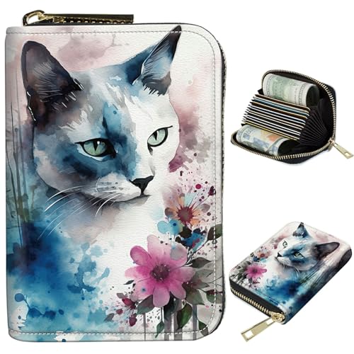 BWEGRHE Kleine Reisebrieftasche, schmal, mehrere Fächer, Kartenhalter, niedlicher Kreditkartenhalter, RFID-blockierend, kleine Geldbörse für Damen und Herren, Aquarell-Katze, Portable, Classic von BWEGRHE