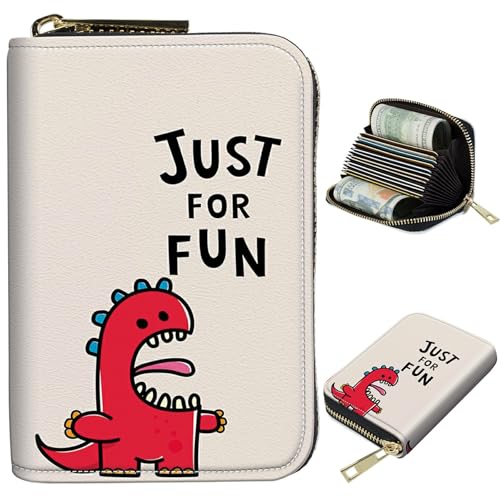BWEGRHE Kleine Reisebrieftasche, schmal, mehrere Fächer, Kartenhalter, niedlicher Kreditkartenhalter, RFID-blockierend, kleine Geldbörse für Damen und Herren, Just for Fun Dinosaurier, Portable von BWEGRHE