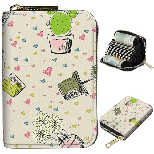 BWEGRHE Kleine Reisebrieftasche, schmal, mehrere Fächer, Kartenhalter, niedlicher Kreditkartenhalter, RFID-blockierend, kleine Geldbörse für Damen und Herren, Kaktus-Sukkulente, Portable, Classic von BWEGRHE