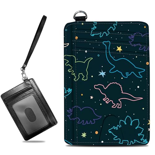 BWEGRHE Kleine Reisebrieftasche, schmal, mehrere Fächer, Kartenhalter, niedlicher Kreditkartenhalter, RFID-blockierend, kleine Geldbörse für Damen und Herren, Lustige Dinosaurier, Slim, Minimalistisch von BWEGRHE