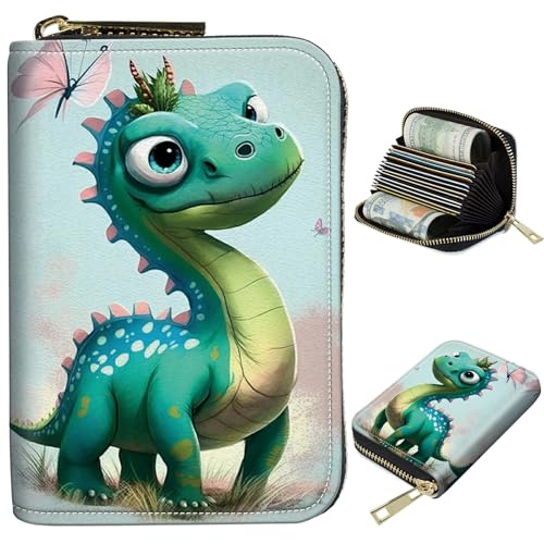 BWEGRHE Kleine Reisebrieftasche, schmal, mehrere Fächer, Kartenhalter, niedlicher Kreditkartenhalter, RFID-blockierend, kleine Geldbörse für Damen und Herren, Schmetterlings-Dinosaurier, Portable von BWEGRHE