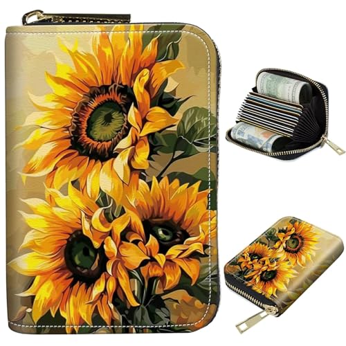 BWEGRHE Kleine Reisebrieftasche, schmal, mehrere Fächer, Kartenhalter, niedlicher Kreditkartenhalter, RFID-blockierend, kleine Geldbörse für Damen und Herren, Sonnenblumen-Ölgemälde, Portable, Classic von BWEGRHE
