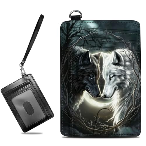 BWEGRHE Kleine Reisebrieftasche, schmal, mehrere Fächer, Kartenhalter, niedlicher Kreditkartenhalter, RFID-blockierend, kleine Geldbörse für Damen und Herren, Weißer schwarzer Wolf, Slim, von BWEGRHE
