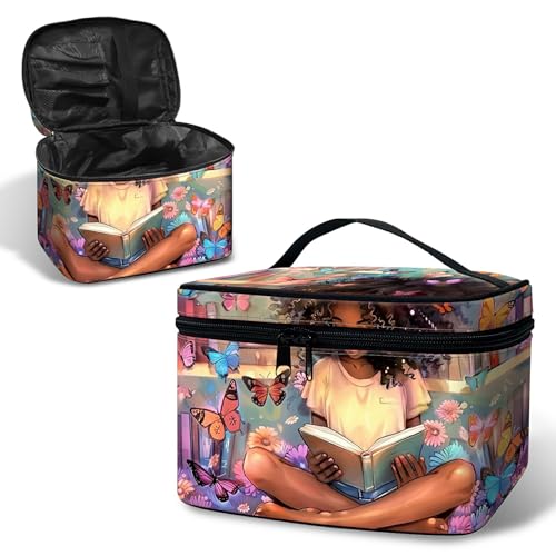 BWEGRHE Reise-Make-up-Tasche mit abnehmbarer Handschlaufe, Bibliothek Girl, Large von BWEGRHE