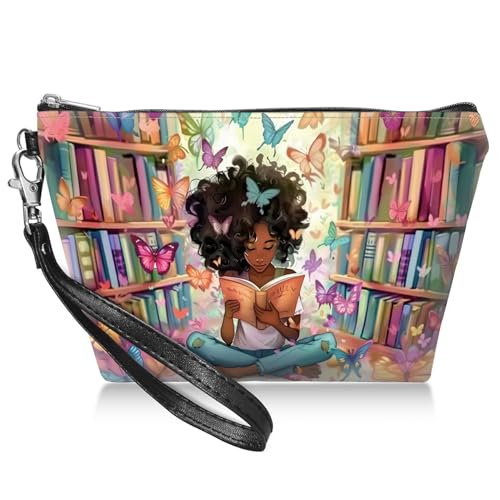 BWEGRHE Reise-Make-up-Tasche mit abnehmbarer Handschlaufe, Bibliothek Girl, Small von BWEGRHE