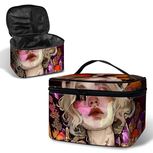 BWEGRHE Reise-Make-up-Tasche mit abnehmbarer Handschlaufe, Pilz-Mädchen, Large von BWEGRHE