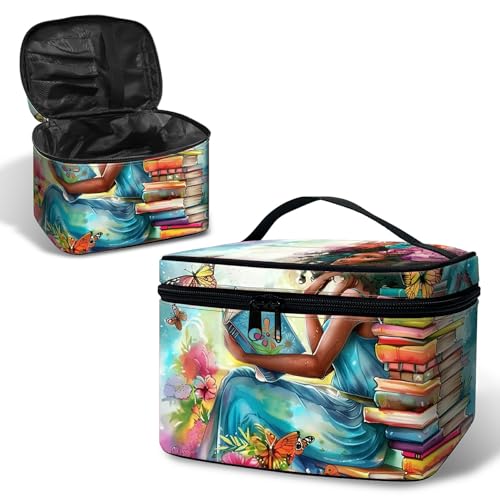 BWEGRHE Reise-Make-up-Tasche mit abnehmbarer Handschlaufe, Schmetterling Mädchen, Large von BWEGRHE