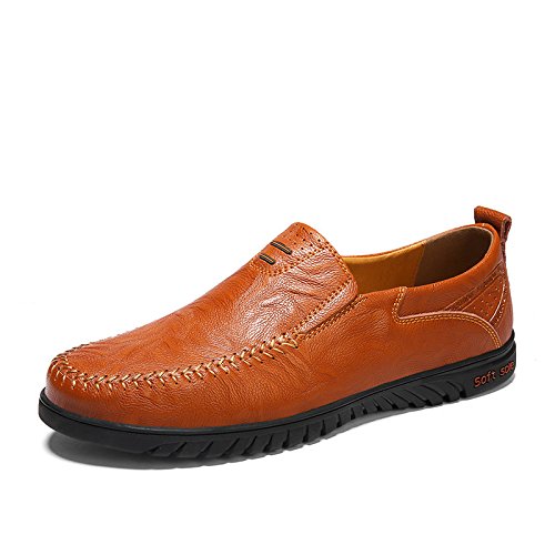 Atmungsaktive rutschfeste Lederschuhe für Herren Herren Casual Mokassins Softsole (Braum) von BWGHBH