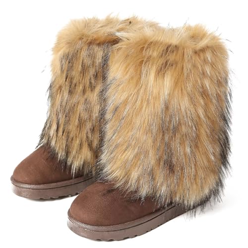 BWGHBH Damen Kunstpelz Stiefel Flauschig Mädchen Schneestiefel Warme Winter Schuhe Künstlicher Plüsch Tragen Rutschfest und Warm passen Außen Drinnen Braun 37 von BWGHBH