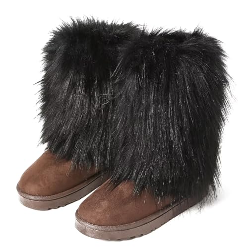 BWGHBH Damen Kunstpelz Stiefel Flauschig Mädchen Schneestiefel Warme Winter Schuhe Künstlicher Plüsch Tragen Rutschfest und Warm passen Außen Drinnen Schwarz 41 von BWGHBH