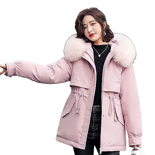 BWGHBH Damen Mädchen gefütterte Jacke Mantel mit Kapuze für Herbst Winter, Rosa, XS von BWGHBH