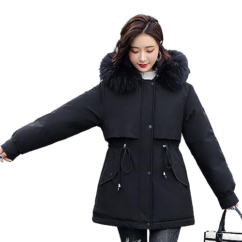 BWGHBH Damen Mädchen gefütterte Jacke Mantel mit Kapuze für Herbst Winter, Schwarz, M von BWGHBH