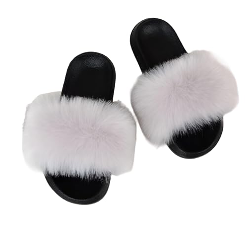 BWGHBH Frauen Faux Pelz niedliche flauschige Rutschen Strandpantoffeln weiche bequeme leichte Slip-On Sandalen Indoor Outdoor 40-41 Grau BWGHBH Frauen Faux Pelz niedliche flauschige Rutschen Strandpantoffeln weiche bequeme leichte Slip-On Sandalen Indoor Outdoor 40-41 Grau von BWGHBH