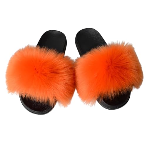 BWGHBH Frauen Faux Pelz niedliche flauschige Rutschen Strandpantoffeln weiche bequeme leichte Slip-On Sandalen Indoor Outdoor 40-41 Orange BWGHBH Frauen Faux Pelz niedliche flauschige Rutschen Strandpantoffeln weiche bequeme leichte Slip-On Sandalen Indoor Outdoor 40-41 Orange von BWGHBH