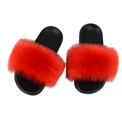 BWGHBH Frauen Faux Pelz niedliche flauschige Rutschen Strandpantoffeln weiche bequeme leichte Slip-On Sandalen Indoor Outdoor 40-41 Rot BWGHBH Frauen Faux Pelz niedliche flauschige Rutschen Strandpantoffeln weiche bequeme leichte Slip-On Sandalen Indoor Outdoor 40-41 Rot von BWGHBH