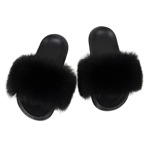 BWGHBH Frauen Faux Pelz niedliche flauschige Rutschen Strandpantoffeln weiche bequeme leichte Slip-On Sandalen Indoor Outdoor 40-41 Schwarz BWGHBH Frauen Faux Pelz niedliche flauschige Rutschen Strandpantoffeln weiche bequeme leichte Slip-On Sandalen Indoor Outdoor 40-41 Schwarz von BWGHBH