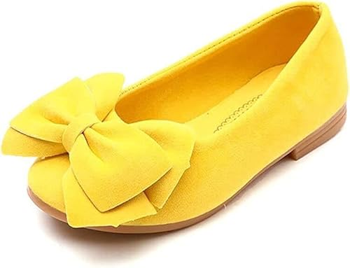 BWGHBH Mädchen Suede Flache Schuhe Mary Jane Ballerinas Prinzessin Schulschuhe,Bequeme Damenschuhe,rutschfest Weicher Boden(Gelb,27) von BWGHBH