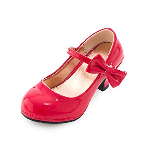 BWGHBH Stöckelschuhe Mädchen Schuhe Prinzessin Schuhe mit 5cm Absatz Tanz und Partyschuhe für Mädchen Anzugschuhe(Rot，Größe 30 von BWGHBH