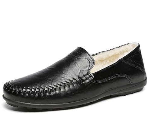 BWGHBH Weiche Lederschuhe für Herren Lässige Mokassins für Herren（Schwarze Mit Flaum von BWGHBH