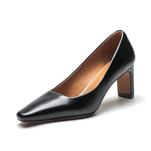 Damen Elegante Schuhe mit mittlerem Absatz professionelle High Heels,französische Vintage Pendler Arbeitsschuhe (Schwarz,Größe 39) von BWGHBH