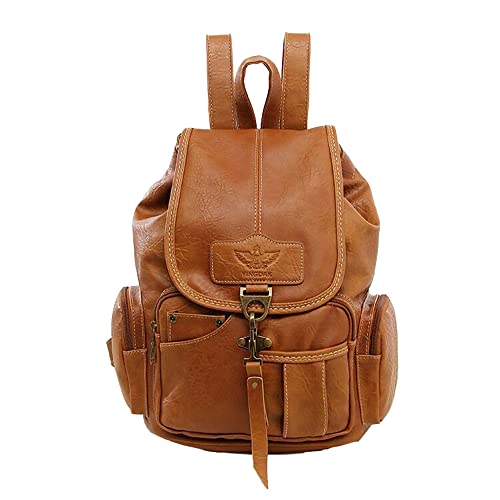 Damen Leder Rucksack Schultertasche Schulrucksack Vintage Umhängetaschen (Hellbraun) von BWGHBH