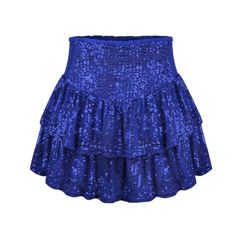 Damen Rock Paillette Minirock Shortrock Kurzer Rock Einfarbige Rock mit Shorts Partyrock Hohe Taille Blau M von BWGHBH