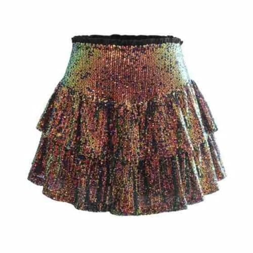 Damen Rock Paillette Minirock Shortrock Kurzer Rock Einfarbige Rock mit Shorts Partyrock Hohe Taille Schwarzes Gold S von BWGHBH