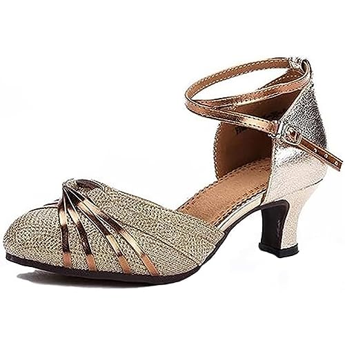 Damen atmungsaktive Tanzschuhe Sandalen mit bequemen Gummisohlen,ideal zum Tanzen Latein Salsa Waltz（Goldfarben,38） von BWGHBH