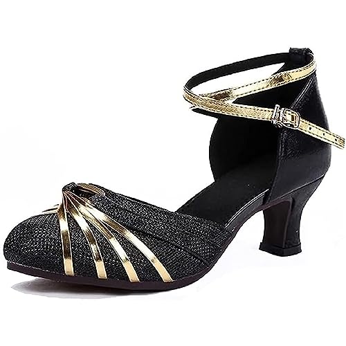 Damen atmungsaktive Tanzschuhe Sandalen mit bequemen Gummisohlen,ideal zum Tanzen Latein Salsa Waltz（Schwarz,39） von BWGHBH