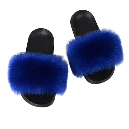 Frauen Faux Pelz niedliche flauschige Rutschen Strandpantoffeln weiche bequeme leichte Slip-On Sandalen Indoor Outdoor 42-43 Dunkel Blau von BWGHBH