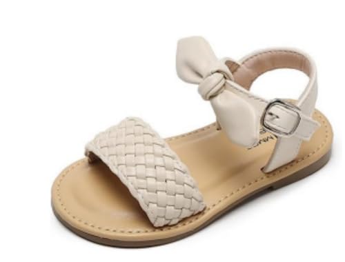 Kinder Mädchen Sandalen mit Klettverschluss und weicher Sohle,süße Prinzessinnenschuhen mit Schleife - 25 -Beige von BWGHBH