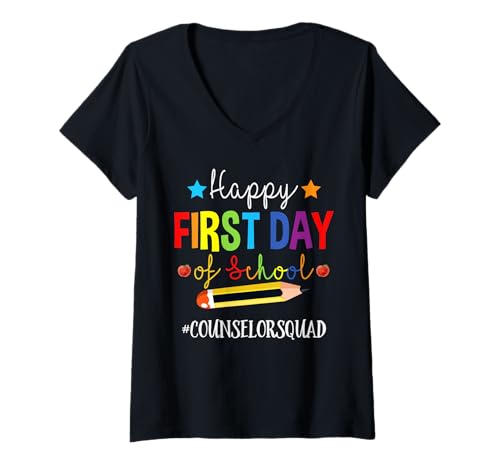 Damen Counselor Squad Alles Gute zum 1. Schultag Zurück zur Schule T-Shirt mit V-Ausschnitt Damen Counselor Squad Alles Gute zum 1. Schultag Zurück zur Schule T-Shirt mit V-Ausschnitt von BWILI Back to School Gifts