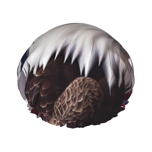 Amerika US-Flagge Weißkopfseeadler Duschhaube für Damen und Herren, groß, wiederverwendbar, doppellagig, wasserdicht, Badekappen, elastisches Band, Haarmütze für alle Frisuren, reisefreundlich von BWLHJKE