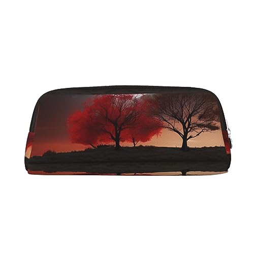 BWLHJKE Roter Baum See Mond Make-up Tasche für Frauen Männer Reise Kulturbeutel Ästhetische Brieftasche Beutel Große Bleistift Fall, silberfarben, One size von BWLHJKE
