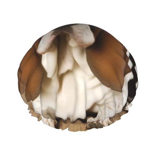 Basset Hound Duschhaube für Damen und Herren, groß, wiederverwendbar, doppellagig, wasserdicht, Badekappen, elastisches Band, Haarmütze für alle Frisuren, reisefreundlich von BWLHJKE