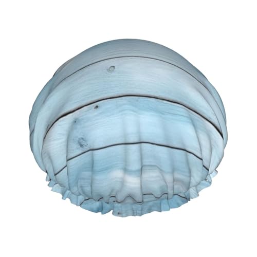 Blaue Holz-Duschhaube für Damen und Herren, groß, wiederverwendbar, doppellagig, wasserdicht, Badekappen, elastisches Band, Haarmütze für alle Frisuren, reisefreundlich von BWLHJKE