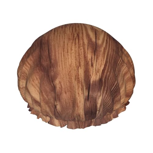 Braune Holzmaserung Duschhaube für Damen und Herren, große wiederverwendbare Duschhaube, doppellagig, wasserdicht, Badekappen, elastisches Band, Haarhut für alle Frisuren, reisefreundlich von BWLHJKE