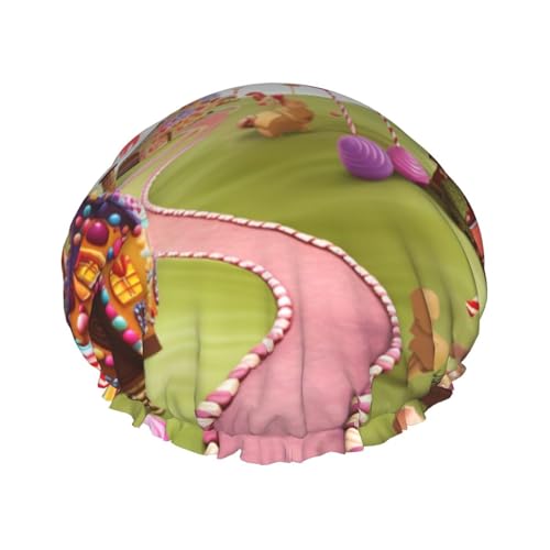 Candy Duschhaube für Damen und Herren, groß, wiederverwendbar, doppellagig, wasserdicht, Badekappen, elastisches Band, Haarmütze für alle Frisuren, reisefreundlich von BWLHJKE