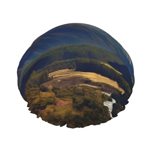 Cook Nationalpark Berglandschaft Duschhaube für Damen und Herren, große wiederverwendbare Duschhaube, doppellagig, wasserdicht, Badekappen, elastisches Band, Haarmütze für alle Frisuren von BWLHJKE
