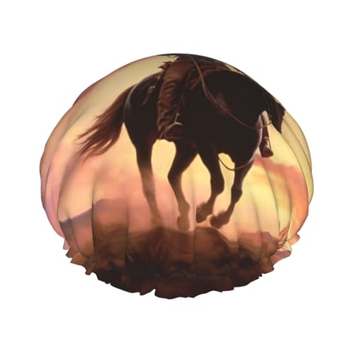Cowboy West Duschhaube für Damen und Herren, groß, wiederverwendbar, doppellagig, wasserdicht, Badekappen, elastisches Band, Haarmütze für alle Frisuren, reisefreundlich von BWLHJKE