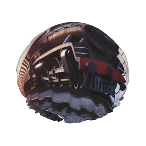 Dampfzug Abfahrt Sonnenuntergang Duschhaube für Damen Herren Große wiederverwendbare Duschhaube Doppellagige wasserdichte Badekappen Gummiband Haarhut für alle Frisuren, reisefreundlich Dampfzug Abfahrt Sonnenuntergang Duschhaube für Damen Herren Große wiederverwendbare Duschhaube Doppellagige wasserdichte Badekappen Gummiband Haarhut für alle Frisuren, reisefreundlich von BWLHJKE