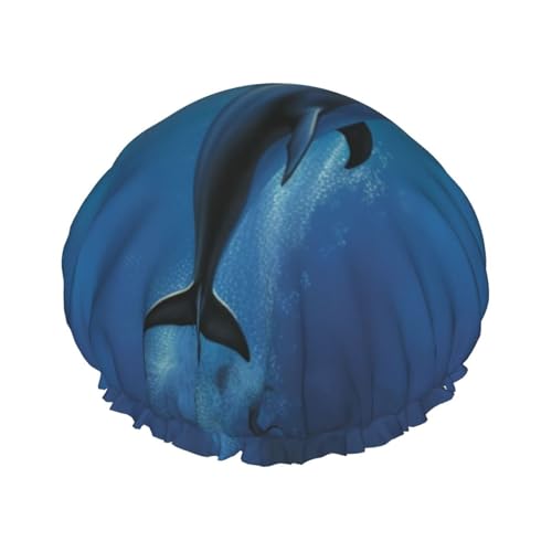 Delfin-Duschhaube für Damen und Herren, groß, wiederverwendbar, doppellagig, wasserdicht, Badekappen, elastisches Band, Haarhut für alle Frisuren, reisefreundlich Delfin-Duschhaube für Damen und Herren, groß, wiederverwendbar, doppellagig, wasserdicht, Badekappen, elastisches Band, Haarhut für alle Frisuren, reisefreundlich von BWLHJKE