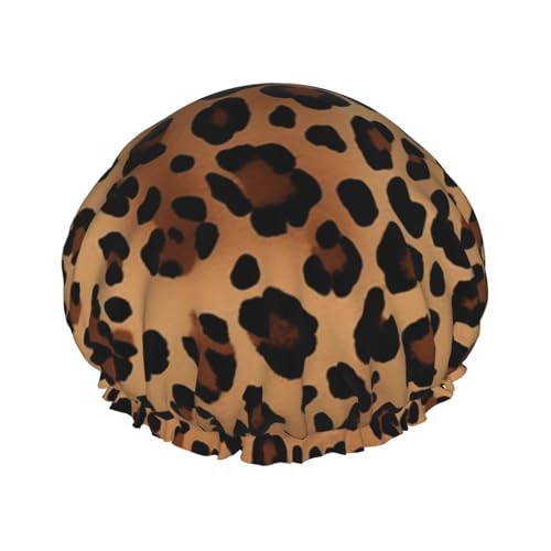 Duschhaube mit Leopardenmuster für Damen und Herren, groß, wiederverwendbar, doppellagig, wasserdicht, Badekappen, elastisches Band, Haarmütze für alle Frisuren, reisefreundlich von BWLHJKE