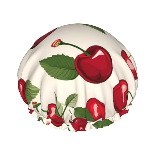 Duschhaube mit rotem Kirschmuster für Damen und Herren, groß, wiederverwendbar, doppellagig, wasserdicht, Badekappen, elastisches Band, Haarmütze für alle Frisuren, reisefreundlich Duschhaube mit rotem Kirschmuster für Damen und Herren, groß, wiederverwendbar, doppellagig, wasserdicht, Badekappen, elastisches Band, Haarmütze für alle Frisuren, reisefreundlich von BWLHJKE