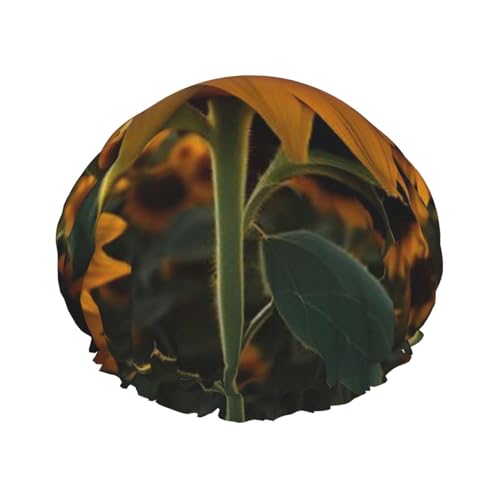 Farm Sonnenblumen-Duschhaube für Damen und Herren, große wiederverwendbare Duschhaube, doppellagig, wasserdicht, Badekappen, elastisches Band, Haarmütze für alle Frisuren, reisefreundlich von BWLHJKE