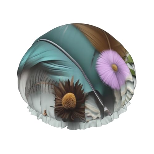 Federblumen-Duschhaube für Damen und Herren, groß, wiederverwendbar, doppellagig, wasserdicht, Badekappen, elastisches Band, Haarmütze für alle Frisuren, reisefreundlich von BWLHJKE