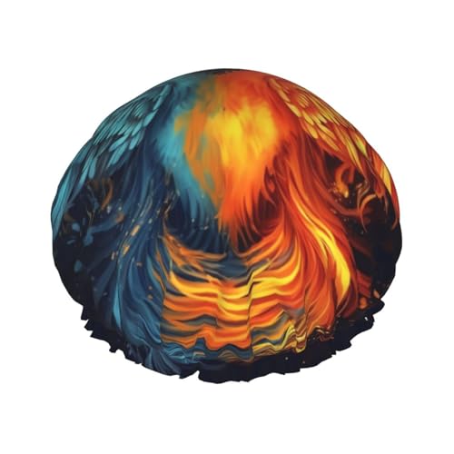 Fire and Water Phoenix Duschhaube für Damen und Herren, große wiederverwendbare Duschhaube, doppellagig, wasserdicht, Badekappen, elastisches Band, Haarmütze für alle Frisuren, reisefreundlich von BWLHJKE
