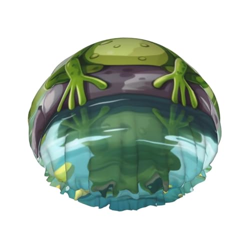 Frosch im Teich Duschhaube für Damen und Herren, große wiederverwendbare Duschhaube, doppellagig, wasserdicht, Badekappen, elastisches Band, Haarmütze für alle Frisuren, reisefreundlich Frosch im Teich Duschhaube für Damen und Herren, große wiederverwendbare Duschhaube, doppellagig, wasserdicht, Badekappen, elastisches Band, Haarmütze für alle Frisuren, reisefreundlich von BWLHJKE