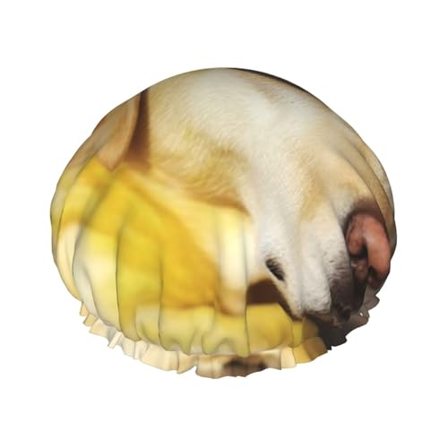 Gelbe Hunde-Duschhaube für Damen und Herren, groß, wiederverwendbar, doppellagig, wasserdicht, Badekappen, elastisches Band, Haarmütze für alle Frisuren, reisefreundlich von BWLHJKE