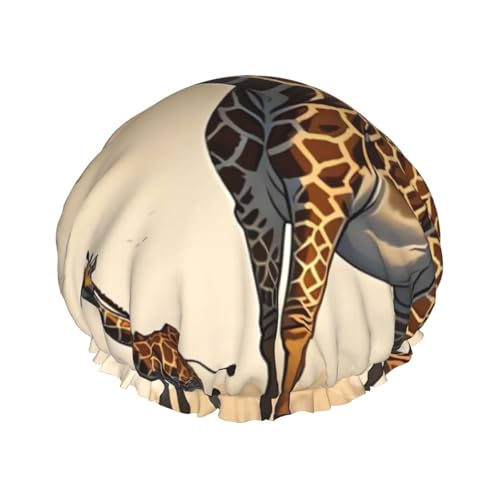 Giraffe Duschhaube für Damen und Herren, groß, wiederverwendbar, doppellagig, wasserdicht, Badekappen, elastisches Band, Haarmütze für alle Frisuren, reisefreundlich von BWLHJKE